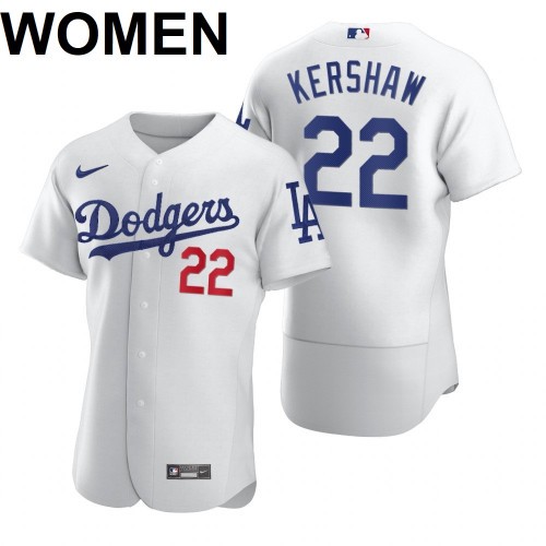 Women Los Angeles Dodgers 22 Clayton Kershaw red Nike White Home 2020 Replica Player MLB Jersey